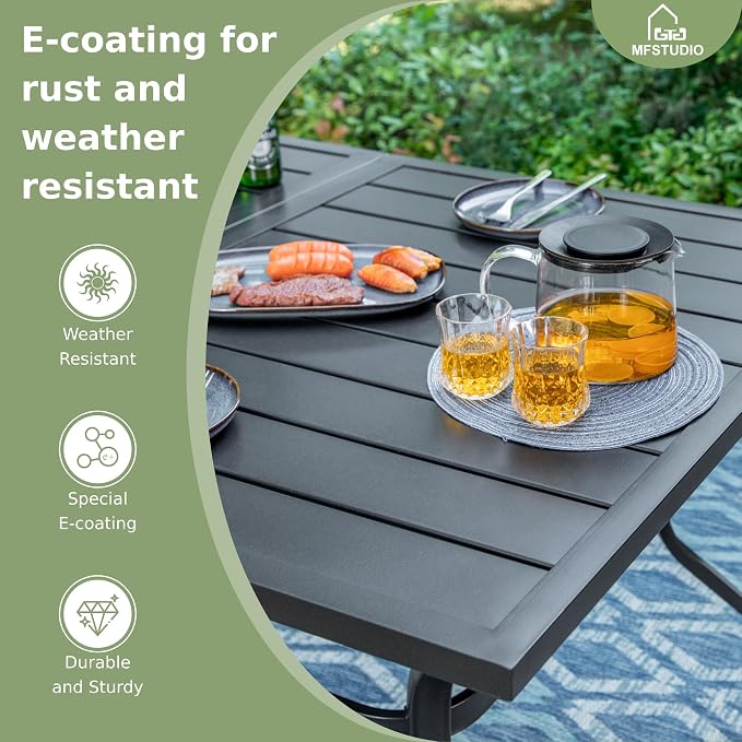 MFSTUDIO 7 PCS Patio Dining Set with 6 Stacking Aluminum Armchair(Grey) and 1 Rectangular Heavy Duty Table, Patio Dining Table and Chairs Set, Patio Dining Furniture Set for 6