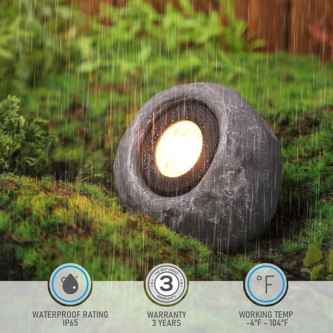 LEONLITE 5CCT LED Rock Lights Outdoor, 5W Low Voltage Landscape Spot Light for Garden, Yard, Decorative Stone Light, 12-24V AC/DC, CRI90, 200lm, IP65 Waterproof, Round, Dark Gray, Pack of 4