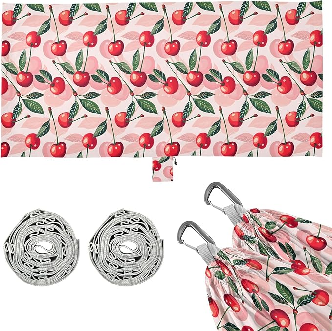 Camping Hammock Outdoor Hammocks for Outside Cherry Pink Beach Trees Portable Lightweight with Pockets Tree Straps Indoor Small