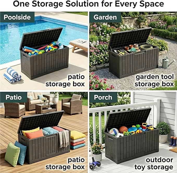 120 Gallon Large Deck Box, Premium Wicker Style Imitation Rattan Waterproof Outdoor Storage for Patio Furniture Cushions, Garden Tools & Pool Accessories, Lockable UV Resistant,120 gal / 450L