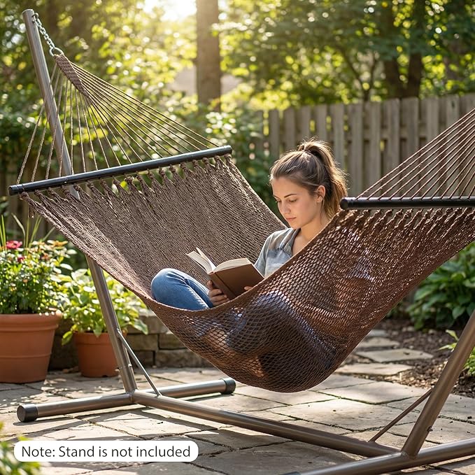 Tangkula 10.5FT Caribbean Double Hammock, Heavy Duty Portable Hammock with Curved Spreader Bars, Soft-Spun Polyester Rope, 2 Person Outdoor Hammocks for Outside, 600 lbs Max Load