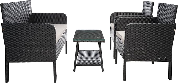 SAFAVIEH Outdoor Collection Aboka Black/Light Grey Cushion 4-Piece Conversation Patio Set