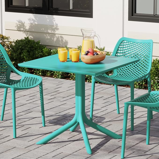 WestinTrends Playa 31.5" Square Outdoor Plastic Resin Patio Dining Table for 4, Turquoise