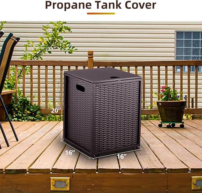 Propane Tank Cover Table, Propane Tank Holder Hideaway for 20 lb Propane Tank, Gas Tank Storage Side Table, for Patio, Deck, Backyard, Garden, Brown