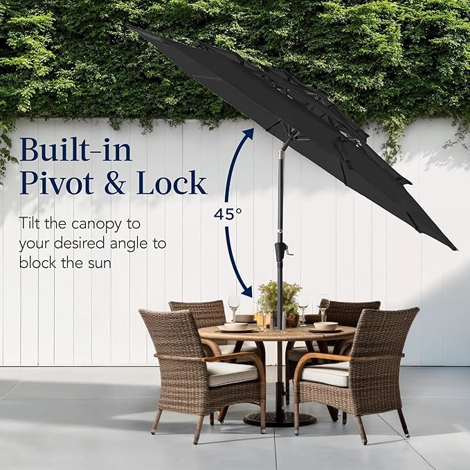 Best Choice Products 10ft 3-Tier Market Patio Umbrella, Outdoor Sun Shade with Tilt, Crank Lift, 8 Ribs for Backyard, Deck, Poolside
