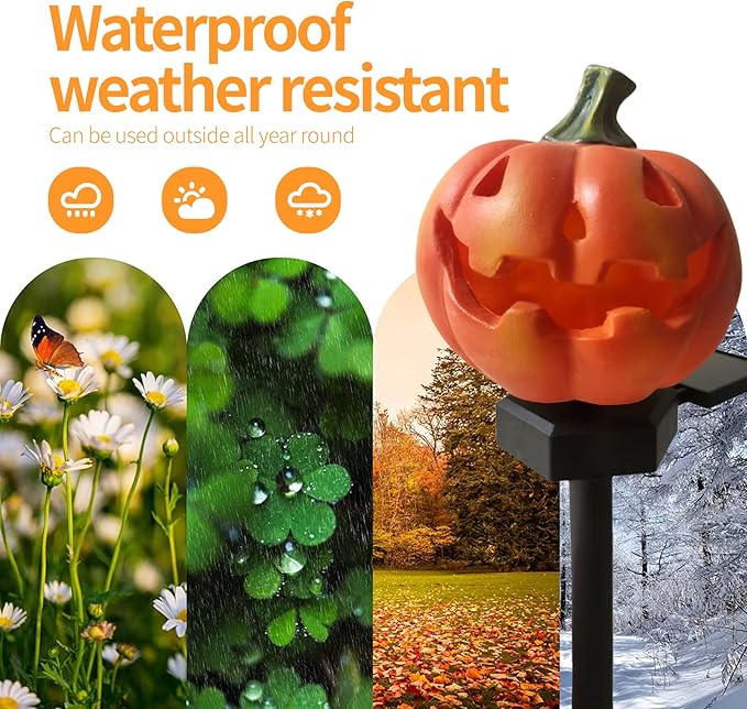 QH & Garden Pumpkin Solar Light - LED Waterproof Pumpkin Light for Garden, Balcony, Yard, Lawn, Pathway, Walkway - Garden Solar Powered Outdoor Decor,Stunning Halloween Decorations