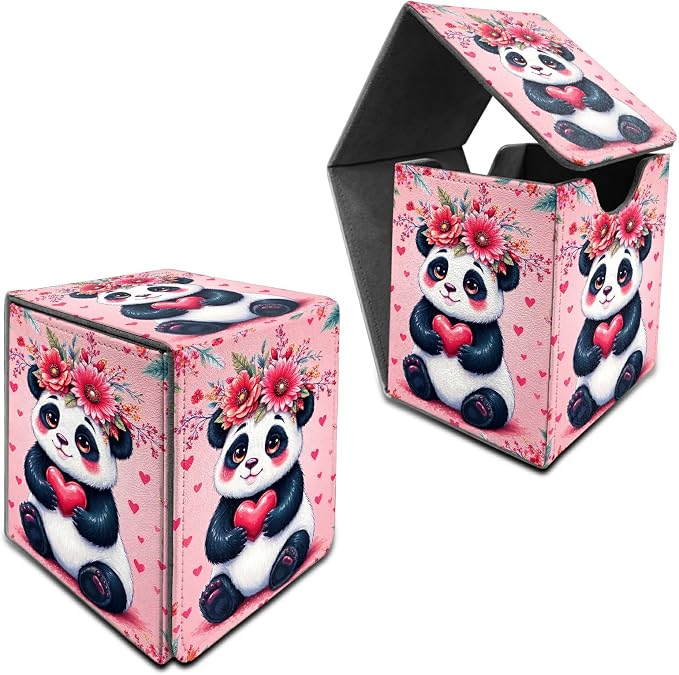 Pink Panda Card Deck Box for MTG, Personalized Card Storage Case Fits 120+ Sleeved Cards, Premium Leather TCG Box with Strong Magnetic Closure for Magic, CCG, PTCG, Baseball Cards