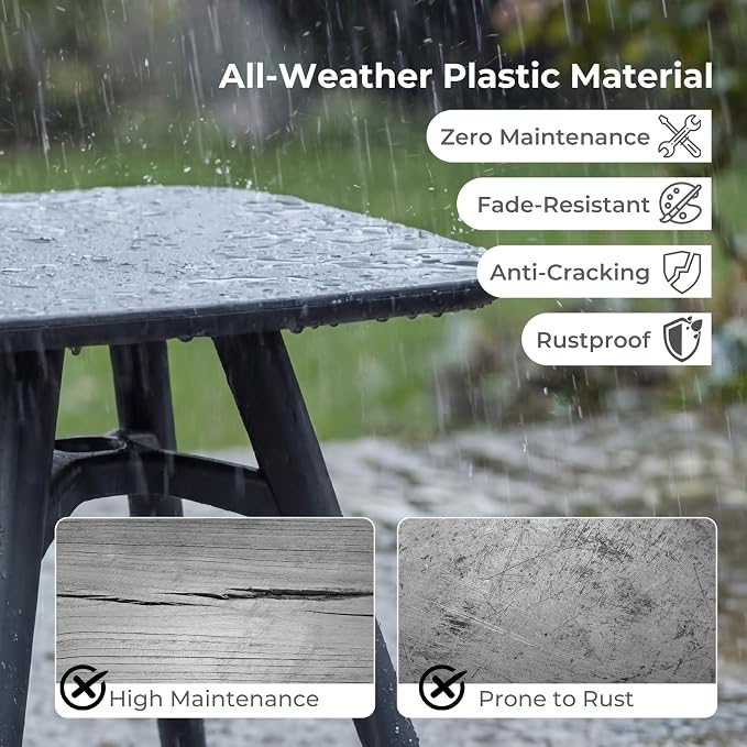 Tangkula 28" Square Outdoor Dining Table, All-Weather Plastic Patio Bistro Table for 4, Small Compact Outside Furniture for Garden, Backyard, Deck and Poolside, Grey