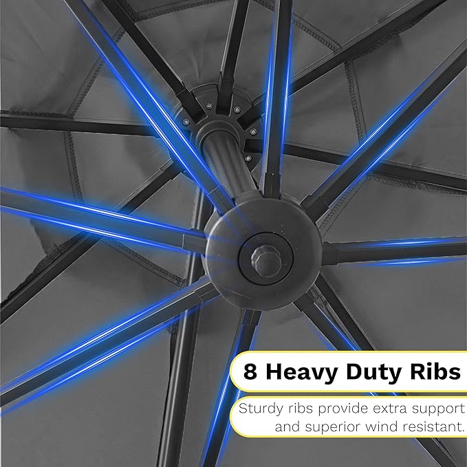 Devoko 10ft Cantilever Patio Umbrella, Round Large Outdoor Umbrella with 360-Degree Rotation, Hanging Offset Market Sun Umbrella, Easy Tilt and Heavy-Duty Frame, for Patio Backyard Garden, Gray