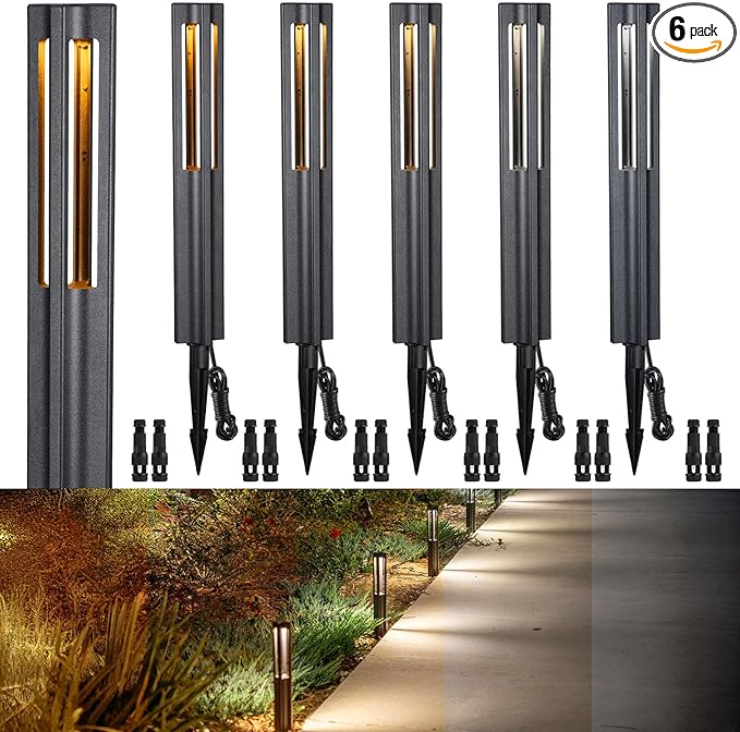 LEONLITE 5CCT Low Voltage Path Lights, Update 1800K2700K3000K4000K5000K Selectable, 3W LED Landscape Pathway Lights, Outdoor Landscape Lighting, Aluminum, 12-24V AC/DC, ETL, IP65, Pack of 6