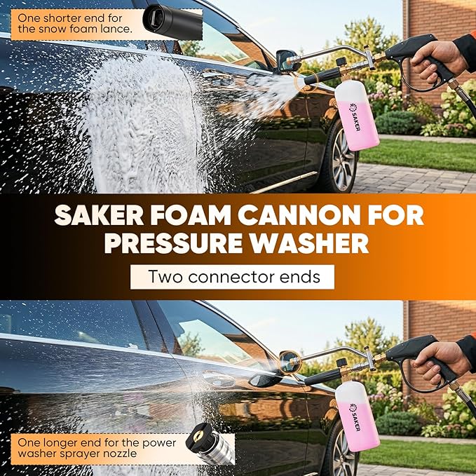 Saker Foam Cannon Dual Connector Accessory for Pressure Washer Kit,with Dual-Purpose Switch Spray Gun,Pressure Washer Gun for Car Washing and Cleaning,5 Color Power Washer Nozzle