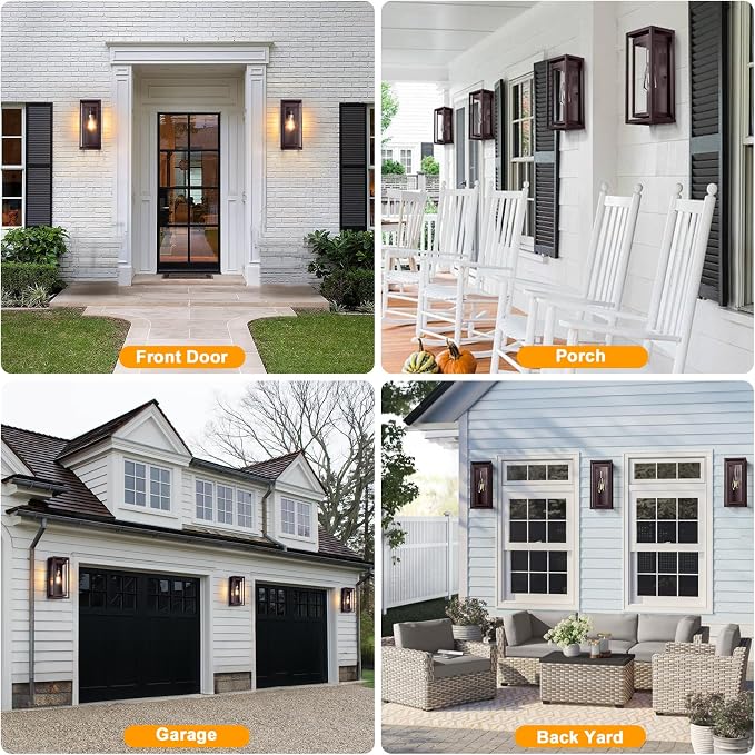 15" Large Oil Rubbed Bronze Outdoor Light Fixture, 2 Pack ORB Outdoor Sconces, Modern Waterproof Wall Lights with Clear Glass Shade for Front Door, Porch, Garage