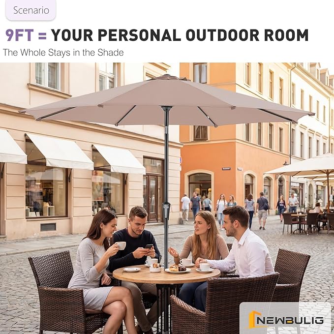 NEWBULIG Patio Umbrella, Outdoor Table Umbrellas with Push Button Tilt and Crank, Sturdy Ribs, Waterproof, UV Protection and Fade Resistant, for Pool, Garden, Market, Backyard