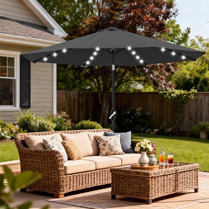 ABCCANOPY Durable Solar Led Patio Umbrellas with 32LED Lights 11FT (Deep Gray)