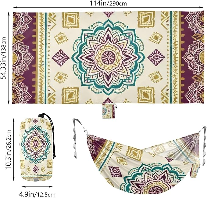 Mandala Pattern Camping Hammocks Fabric Hammock for Outside Patio Backyard Poolside