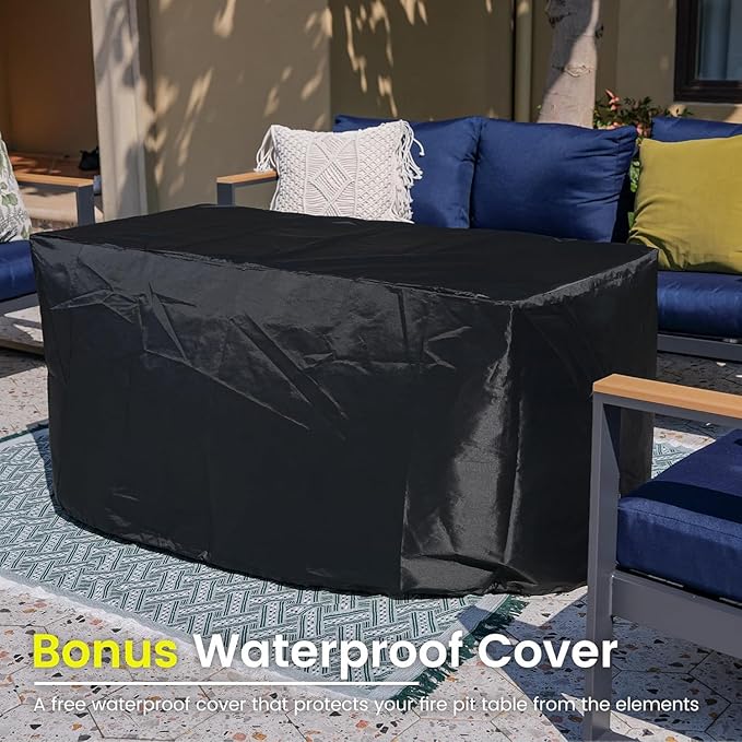 Sundale Outdoor Aluminum Patio Furniture Set, 4 Piece Outdoor Conversation Sets with Fire Pit, Ottoman and Washable Thick Cushions, All Weather Outdoor Sectional Set for Deck, Lawn (Navy Blue)
