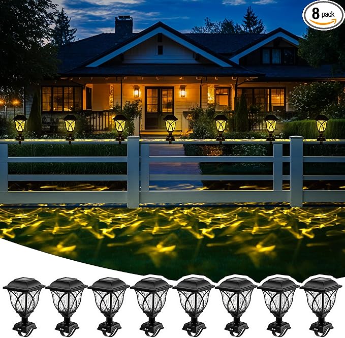 Solar Fence Lights Outdoor Waterproof, Led Solar Lights Outdoor for Chain Link Fence, Trampoline, Step, Stairs, Yard and Pathway, Warm White 6 Pack