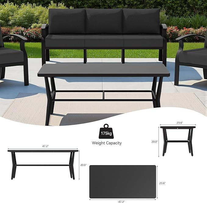 Kullavik Aluminum Patio Furniture Set with Rectangular Coffee Table,10-seat Metal Outdoor Sectional Furniture w/5.1" Cushions,Patio Conversation Sets with Swivel Chairs for Garden,Backyard,Porch-Black