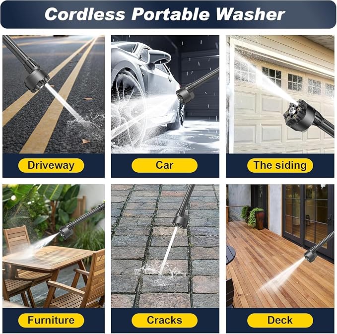 Cordless Portable Washer with Brushless Motor, 2x4000mAh Batteries & Fast Charger, 6-in-1 Nozzle, 16.5FT Hose, Extension Rod & Storage Case, Handheld Cleaning Tool for Car, Home, Patio & Garden