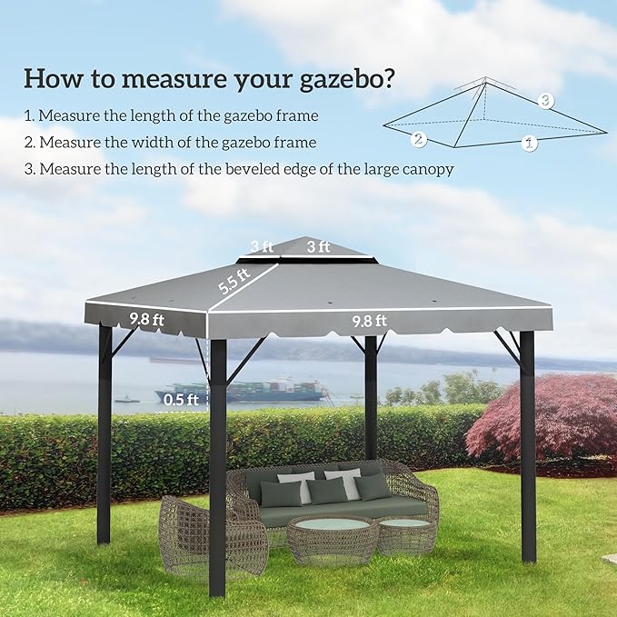 Outsunny 10' x 10' Gazebo Replacement Canopy, Gazebo Top Cover with Double Vented Roof for Outsunny 9.7' x 9.7' Frame for Garden Patio Outdoor (TOP ONLY), Light Gray