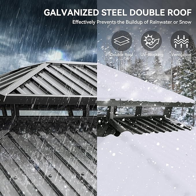 YITAHOME 12X18FT Metal Hardtop Gazebo Double Roof Canopy Galvanized Iron Aluminum Garden Gazebo Curtains Netting for Patios Backyards Decks Lawns