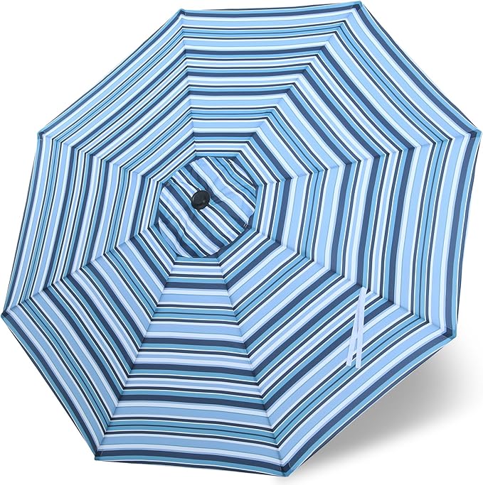 MASTERCANOPY Patio Umbrella 10 ft Replacement Canopy for 8 Ribs-Navy and Blue Stripe Canopy Only