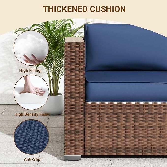 Patio Furniture Set with 44'' Propane Gas Firepit Table, 8 PCS Modular Outdoor Sectional Conversation Sets, All-Weather Wicker Patio Set for Backyard, Navy (Waterproof Covers Included)