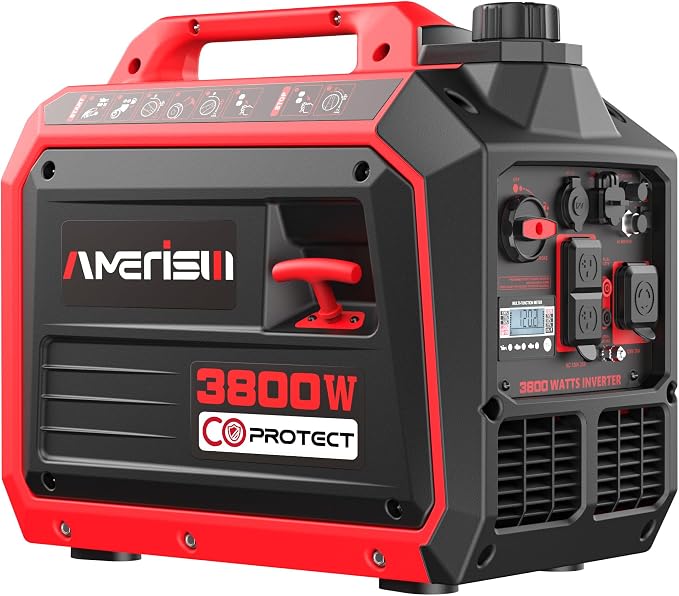 AMERISUN 3800-Watt Portable Inverter Generator, Quiet Technology, RV Ready 30A Outlet, Camping, Home use