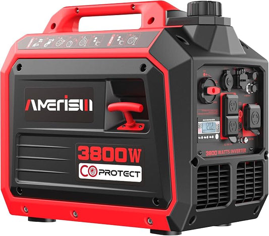 AMERISUN 3800W Portable Inverter Generator, Gas Powered with CO Sensor, Digital Display, Super Quiet and Lightweight Generator for Camping, Home Emergency Use, Tailgating, RV Ready, EPA Compliant