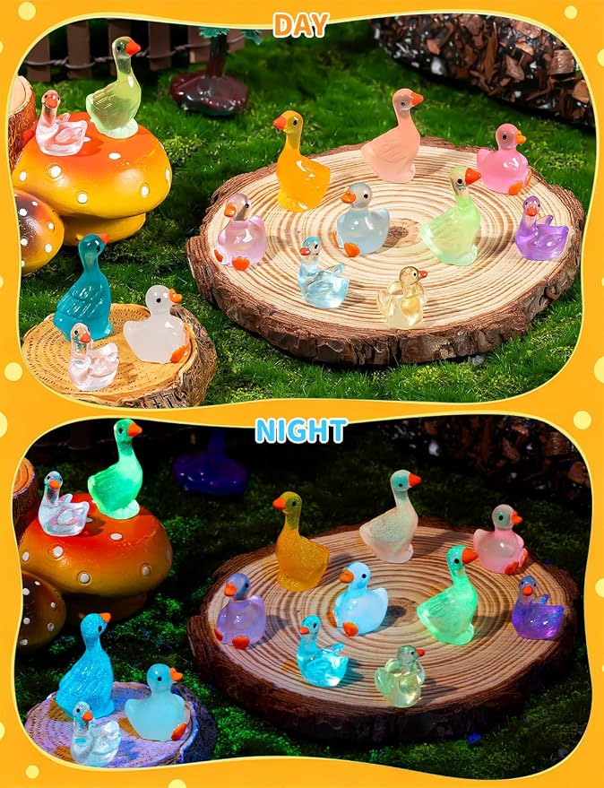120Pcs Luminous Mini Resin Goose Figurines, 3 Styles | lGow in The Dark Tiny Goose Ornament for Garden, Landscape, Aquarium, Dollhouse, Birthday Party, Room Crafts Decor