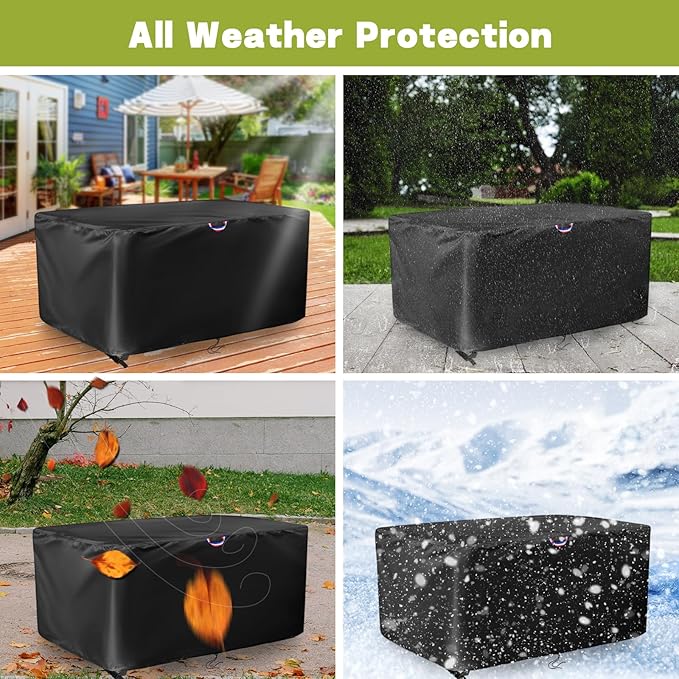 Patio Table Cover, Waterproof Table Cover for Outdoor Furniture, Heavy Duty Protective Covers Fit Square, Rectangle & Round Tabletop - Customizable Size