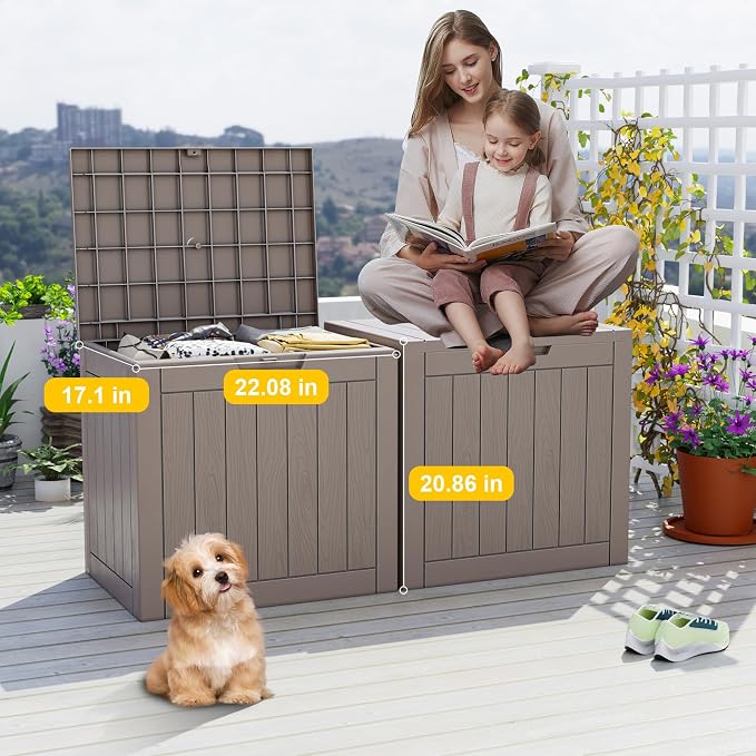 ROJIK Outdoor Storage Housing Deck Box-Waterproof Patio Furniture,Garden Tools,Cushions,Pool Accessories Storage Waterproof Resin Box with Capacity (31 Gal & Gray & 2pcs)