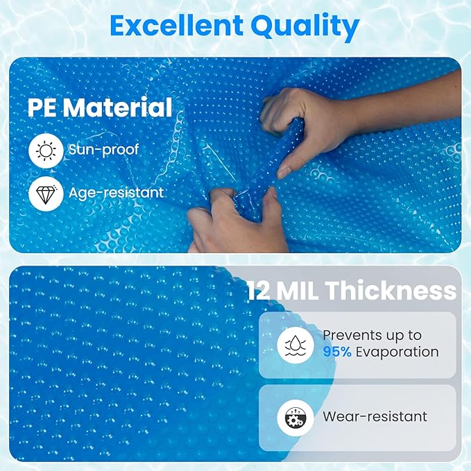 Goplus Above Ground Swimming Pool, Frame Family Pool Set w/Metal Frame, PVC Fabric, 3 Stoppers, Drainage Valve Connector, for Outdoor, Backyard, Garden, Patio (12' Round w/Solar Cover, 1617 Gal, Blue)
