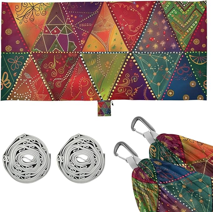 Colorful Patchwork Triangles Unique Design 330lb Capacity Hammocks with Hanging Ropree Hammock for Outside Patio Backyard Poolside Base para hamacas