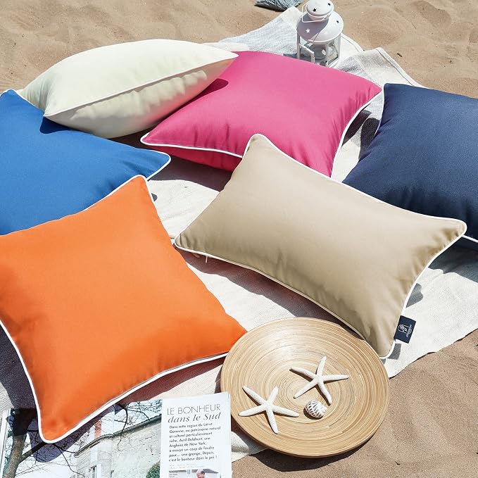 Phantoscope Pack of 2 Outdoor Waterproof Solid Throw Decorative Pillow Cover Decorative Square Outdoor Pillows Cushion Case Patio Pillows for Couch Tent, Orange 18x18 inches 45x45 cm