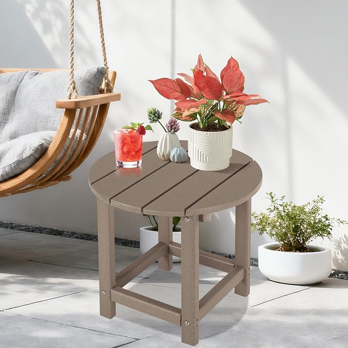 LZRS Adirondack Patio Side Table End Table, Outdoor Coffee Tables for Patio, Backyard,Pool, Indoor Companion, Easy Maintenance & Weather Resistant(Weather Wood)