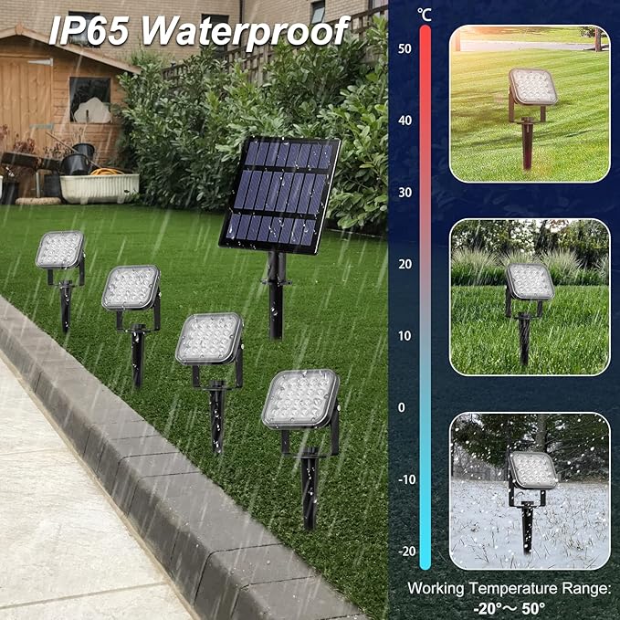 T-SUN RGB Solar Spotlights Outdoor, Christmas Decorations Color Changing Solar Lights, Adjustable Waterproof Landscape Lighting for Garden, Pond, Yard, Trees, Driveway, Pool Area