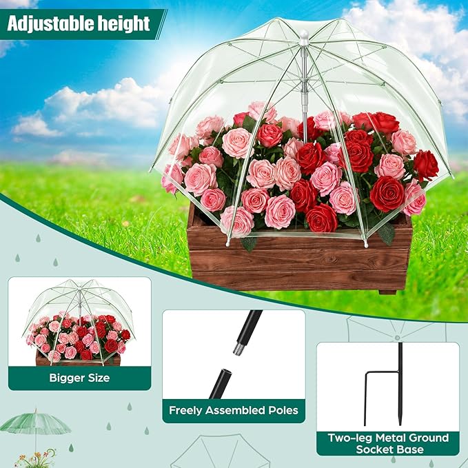 Abbylike 4 Pcs Plant Umbrella Transparent Garden Plant Umbrellas Adjustable Height Waterproof Portable Greenhouse Umbrella for Small Plants Potted Plants Garden Flower Beds (25 Inch,Green)