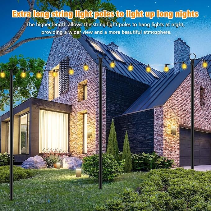 LETIANPAI 10Ft String Light Poles 6 Pack,Light Poles for Outside Lights,Outdoor with Fence Brackets Hanging Lights,Metal Stand Deck Patio Backyard