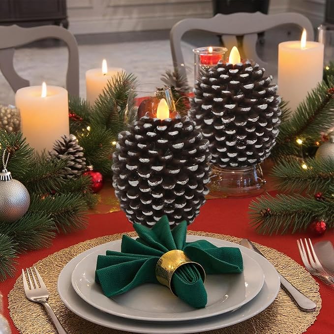 Wondise Flameless Candles with 6H Timer, Battery Operated Flickering Wick Real Wax Pine Cone Candles for Holiday Indoor Decoration, Set of 2, Brown(D3.5 x H4.7 Inch)
