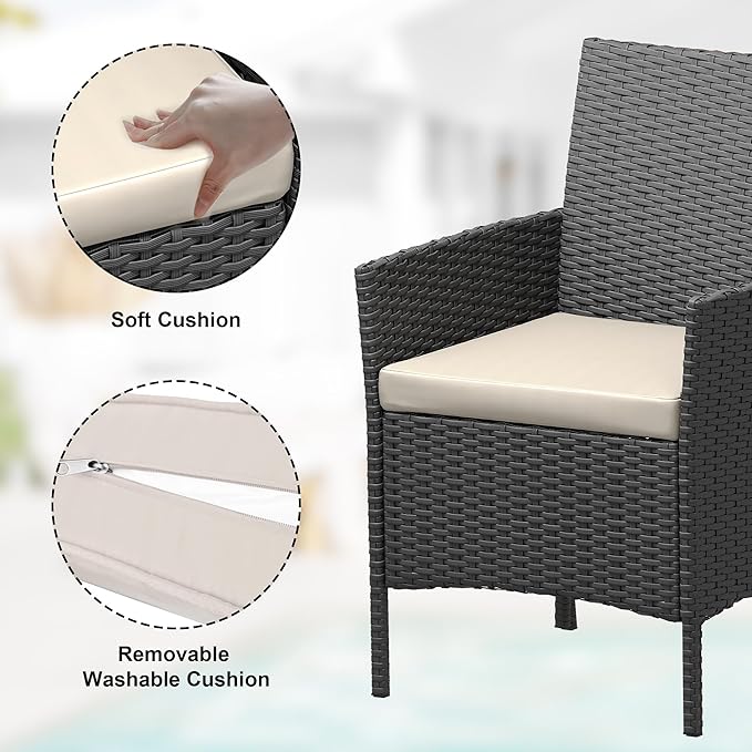 Patio Furniture Set 3 Pieces,Outdoor Patio Conversation Sets, PE Rattan Wicker Furniture Sets with 2 Chairs,Soft Cushion and 1 Coffee Table, Bistro Set of 2 for Backyard Balcony Porch Apartments,Black
