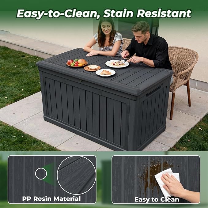 270 Gallon Deck Box, Lockable Waterproof Storage Box, Outdoor Storage Bin for Package Delivery, Patio Cushions, Gardening Tools，Pool Accessories and Sports Equipment (Black,270 Gallon)