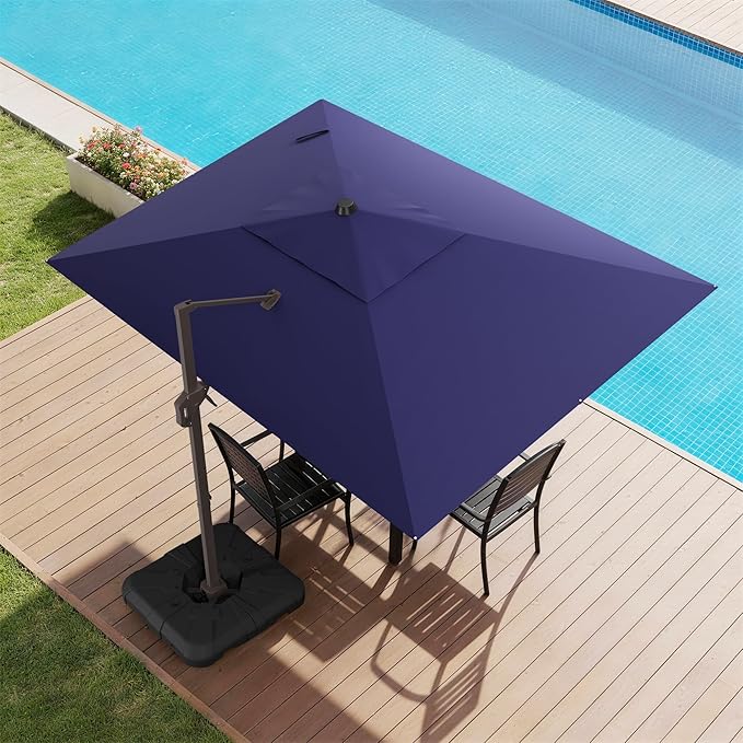 9x12 FT Cantilever Patio Umbrella with Base, Large Rectangular Offset Outdoor Umbrella with 360° Rotation, Heavy Duty Shade Umbrella for Garden Backyard Deck Poolside Courtyard, Navy Blue