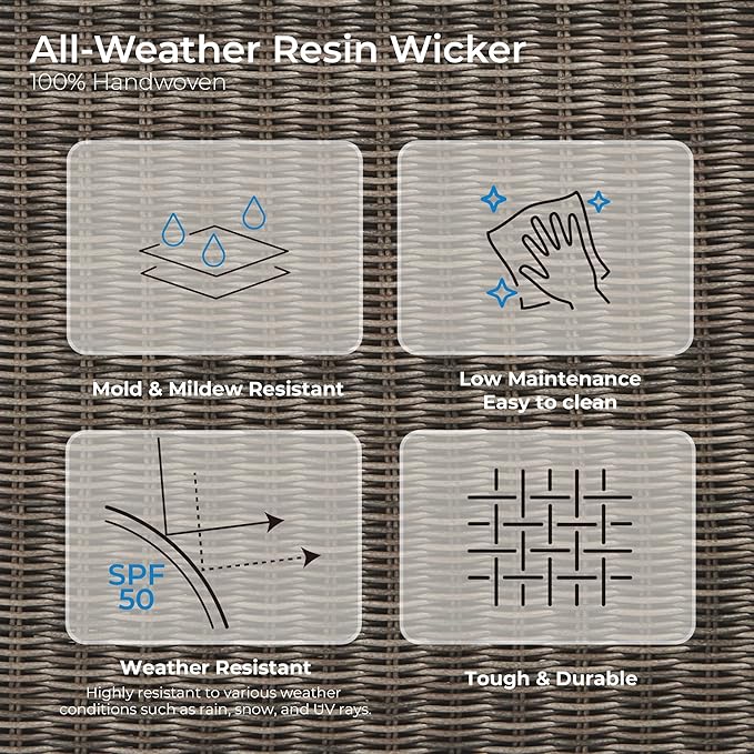 CHITA 8 Pieces Patio Wicker Furniture Set, Outdoor Rattan Bistro Set with Removable Thickened Cushions, Fully Assembled