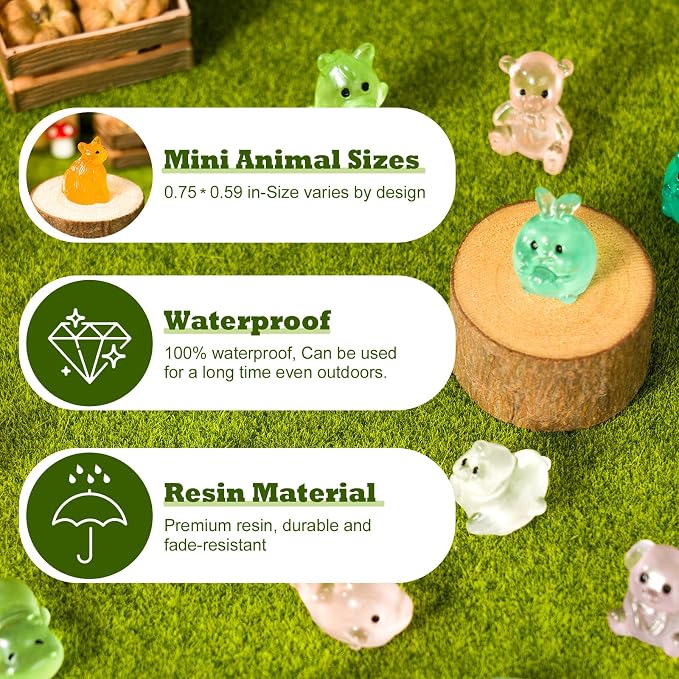 60Pcs Glow in The Dark Mini Resin Animals Mystery Bags,Individually Wrapped Blind Bag Resin Animals,Tiny Animal Figurines for Fairy Garden,Terrarium Decor,Party Favors,DIY Crafts