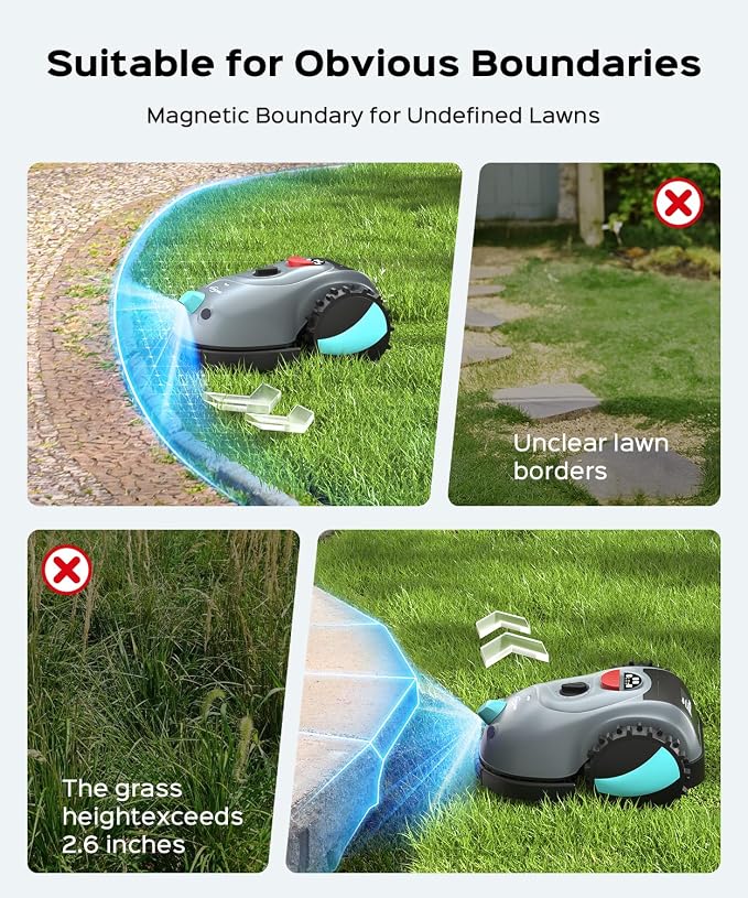 YARDCARE V100 Robotic Lawn Mower – Visual Navigation & Smart Obstacle Avoidance, Adjustable Cutting Height 0.8–2.4 in, Low-Noise Auto Mowing for Small Lawns up to 1,600 sq ft