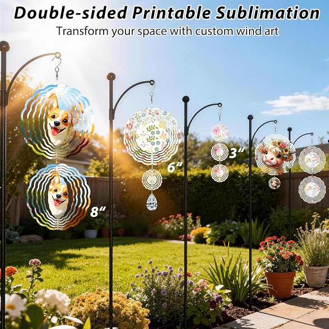CHONOVO 10 Pack 8 Inch Sublimation Wind Spinner Blank | Double-Sided Sublimation, 3D Aluminum Metal, Easy Heat Transfer, Includes Hooks for Hanging Yard, Garden & Porch Decoration