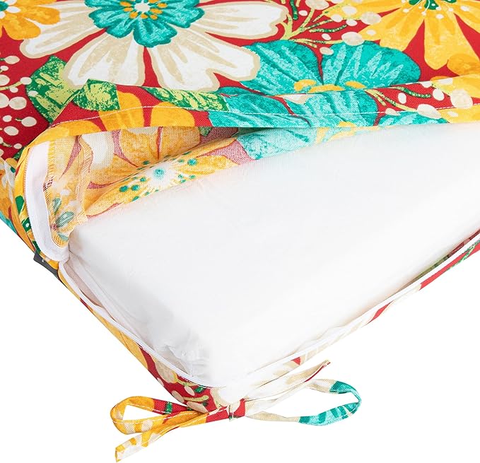 Magpie Fabrics Patio Bench Cushion Cover 42x18x3 Inch, NO Insert! Water Resistant UV Protection Outdoor Swing Loveseat Replacement Cover with Zipper (Embry Red Hibiscus)