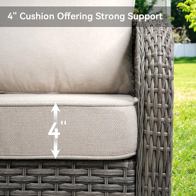 Belord Swivel Outdoor Rocker Patio Chairs - Outdoor Swivel Rocking Chairs Set of 2, Wicker Chair Outdoor Patio Furniture Sets with Removable Cover Thick Cushions for Porch Balcony Deck Grey/Beige