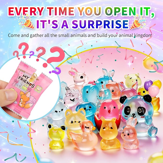 EKisemio 120Pcs Mini Resin Animals Blind Bags, Glow Mystery Figures Bags | Luminous Animals Figures Variety Pack , Glow in The Dark Designs, for Kids’ Collecting, Hide Games, Classroom Rewards